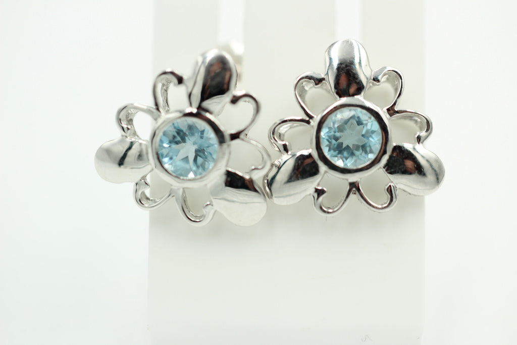 Blumige 2,20 Carat funkelnde Blautopas Ohrstecker, Ohrring, 925 Sterling Silber