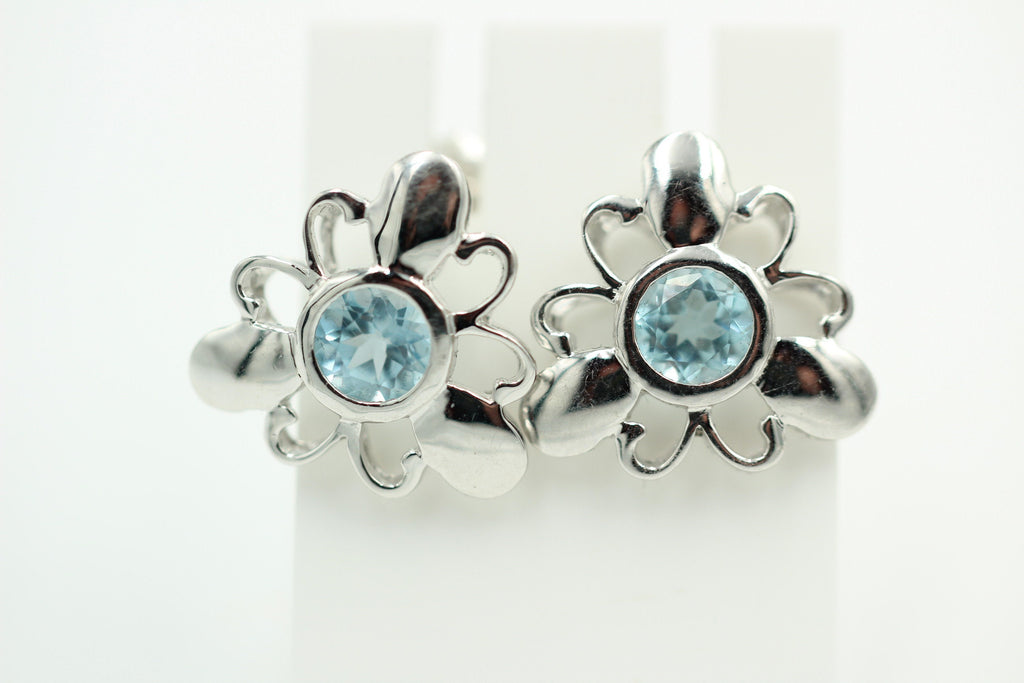 Blumige 2,20 Carat funkelnde Blautopas Ohrstecker, Ohrring, 925 Sterling Silber
