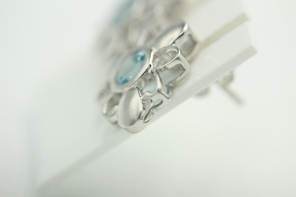 Blumige 2,20 Carat funkelnde Blautopas Ohrstecker, Ohrring, 925 Sterling Silber