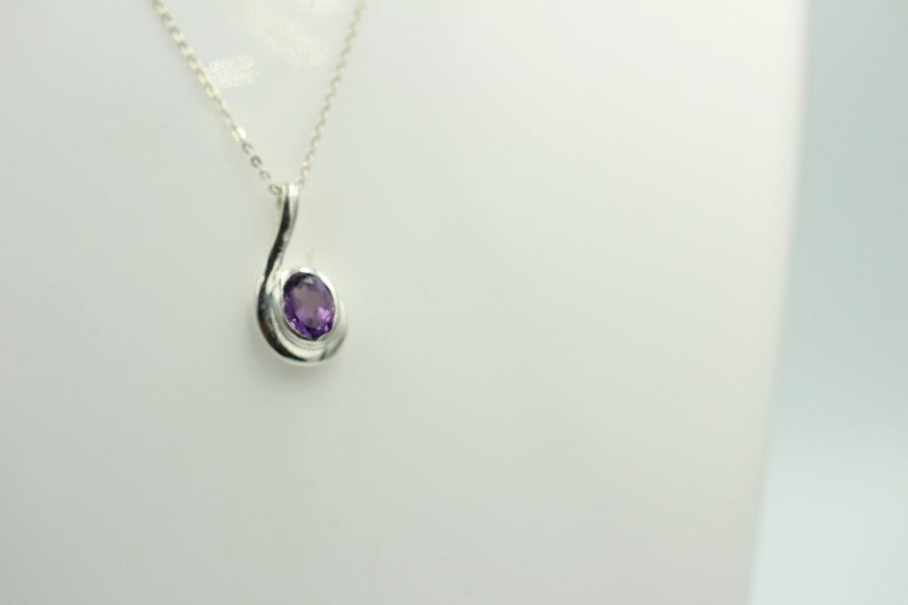 Edler 1,00 Carat Amethyst Anhanger, 925 Silber, Collier, Kette, Rhodiniert