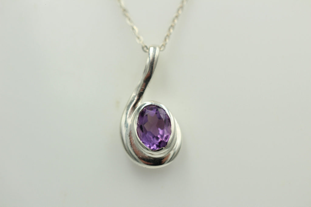 Edler 1,00 Carat Amethyst Anhanger, 925 Silber, Collier, Kette, Rhodiniert