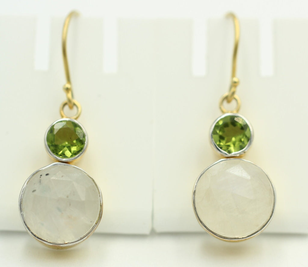 Design pur 12 Carat Mondlichttopas, Peridot Ohrhanger, 925 Silber vergoldet
