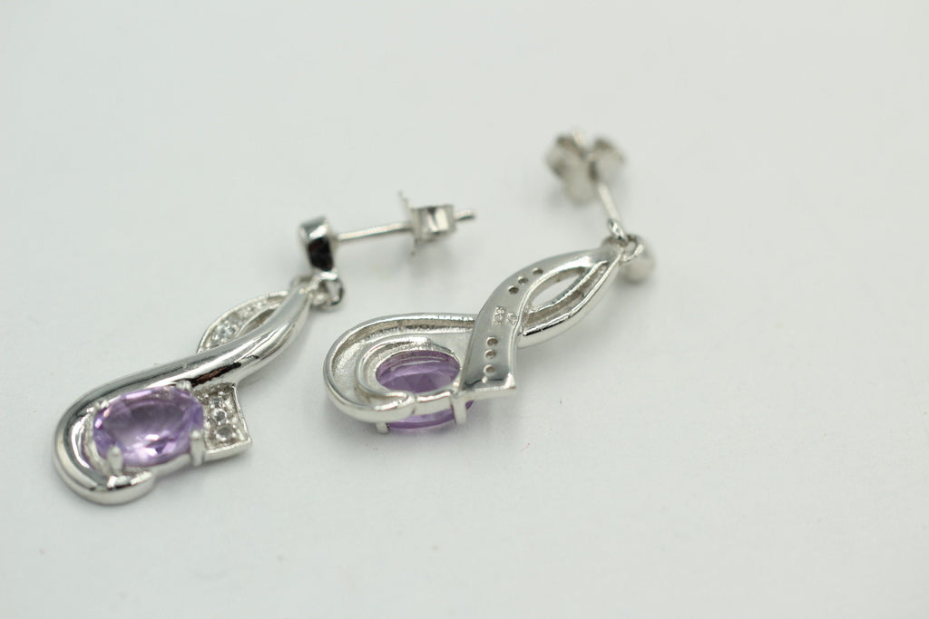 Edle 2,45 Carat Amethyst / Weiatopas Ohrhanger / Ohrstecker, 925 Silber, Rhod.
