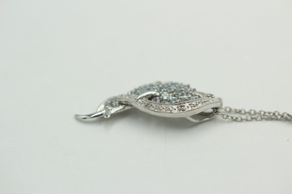 Edler 1,15 Carat Blautopas Fisch Anhanger, 925 Sterling Silber, Rhodiniert