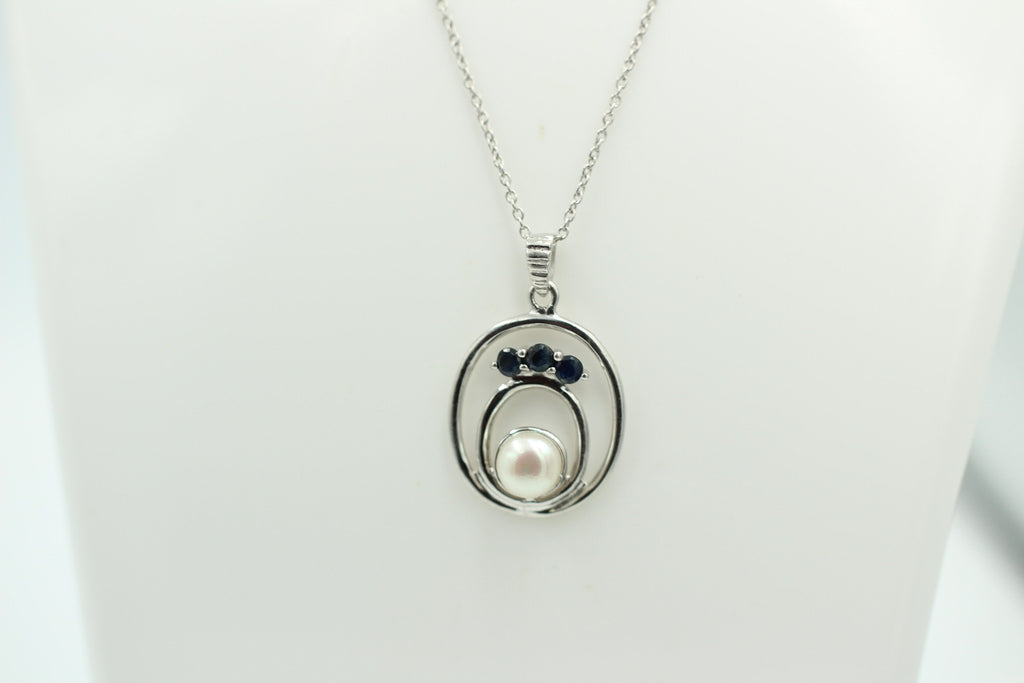 Edle 2,44 Carat blaue Saphir Perlen Anhänger 925 Silber Collier Kette