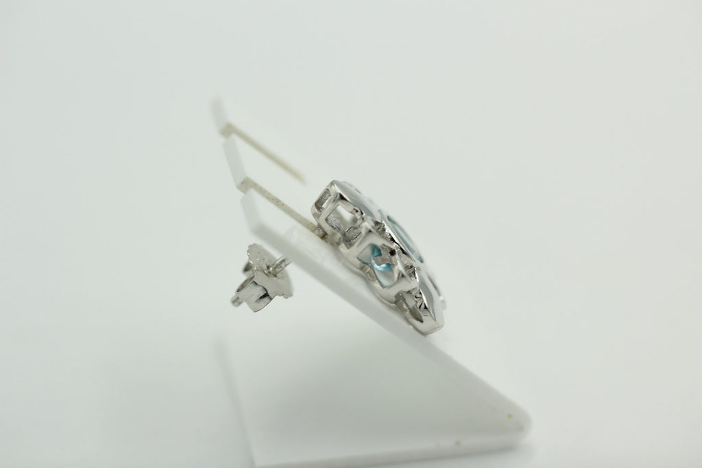 Blumige 2,20 Carat funkelnde Blautopas Ohrstecker, Ohrring, 925 Sterling Silber