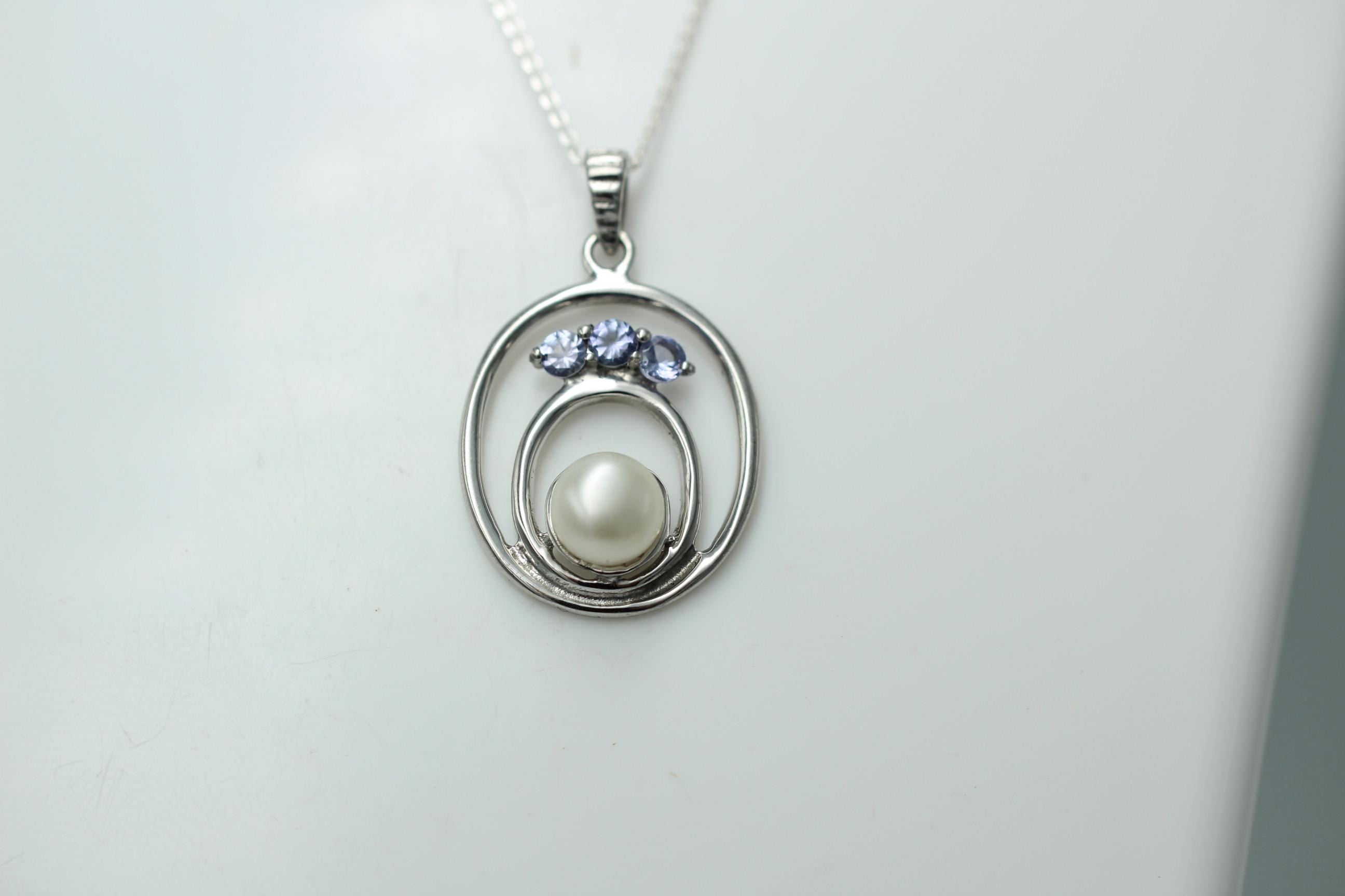 Edle 2,30 Carat Tansanit Perlen Ananger 925 Silber Collier Kette