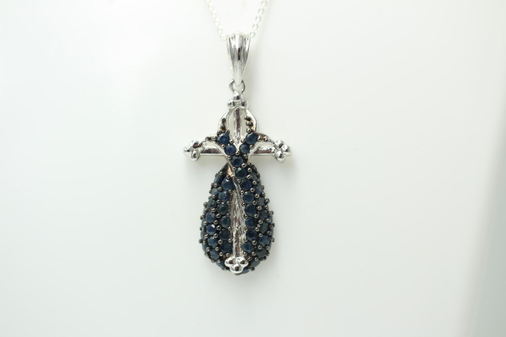 Design pur 2,44 Carat blaues Saphir Kreuz Anhanger, 925 Sterling Silber