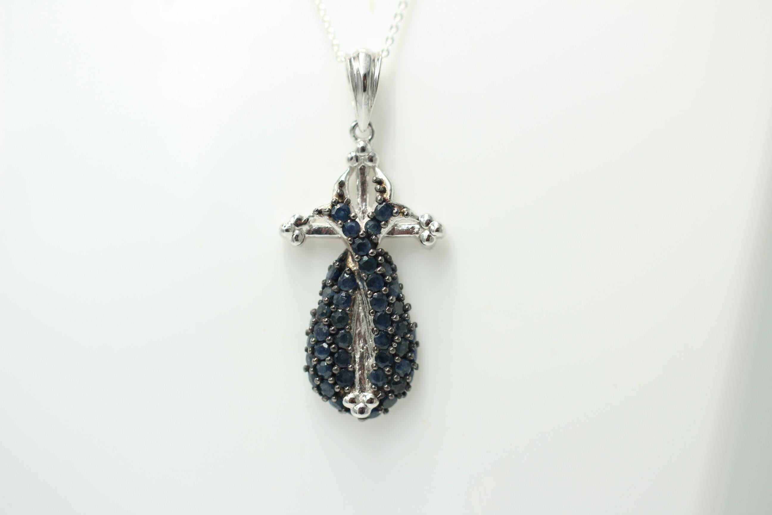 Design pur 2,44 Carat blaues Saphir Kreuz Anhanger, 925 Sterling Silber