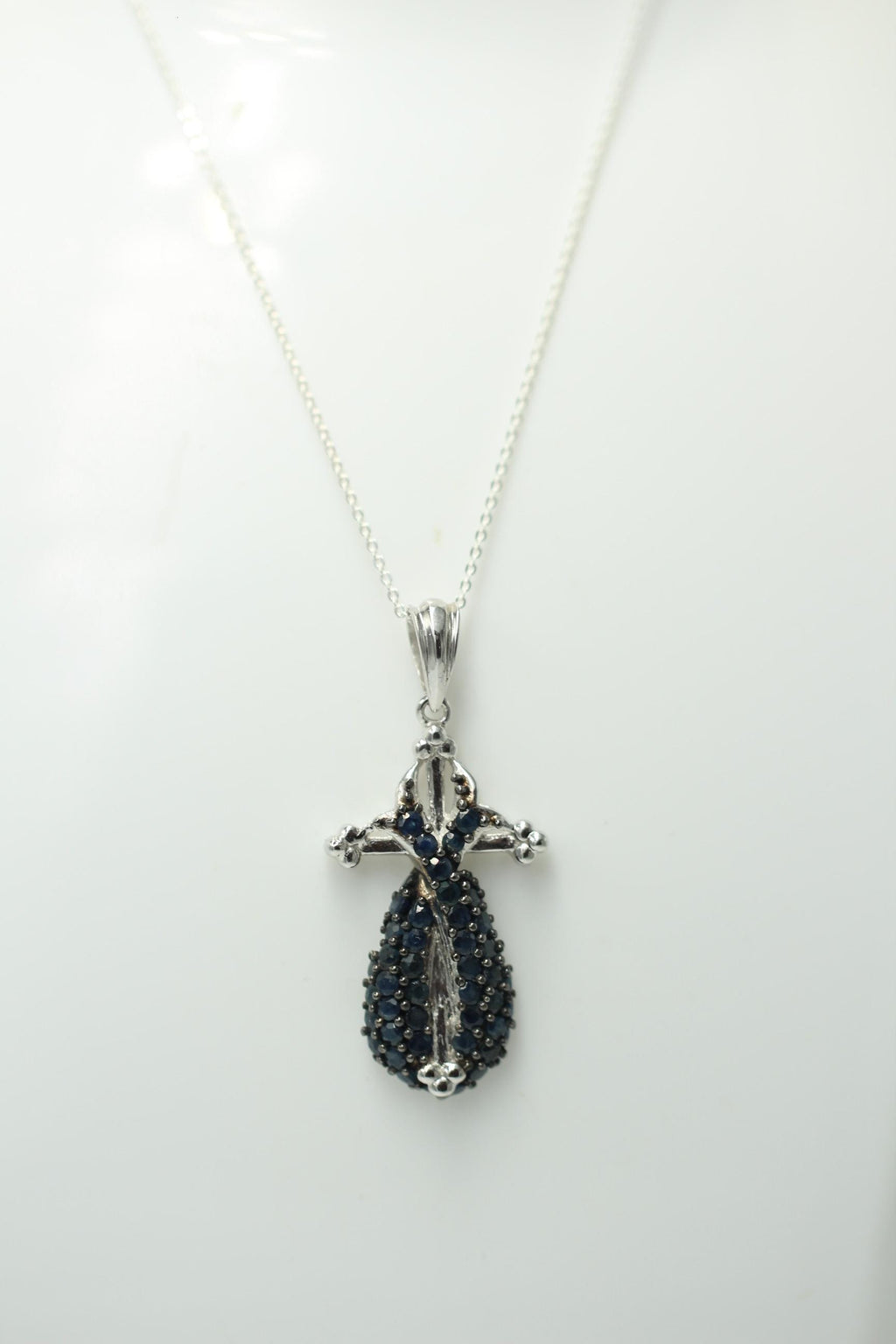 Design pur 2,44 Carat blaues Saphir Kreuz Anhanger, 925 Sterling Silber
