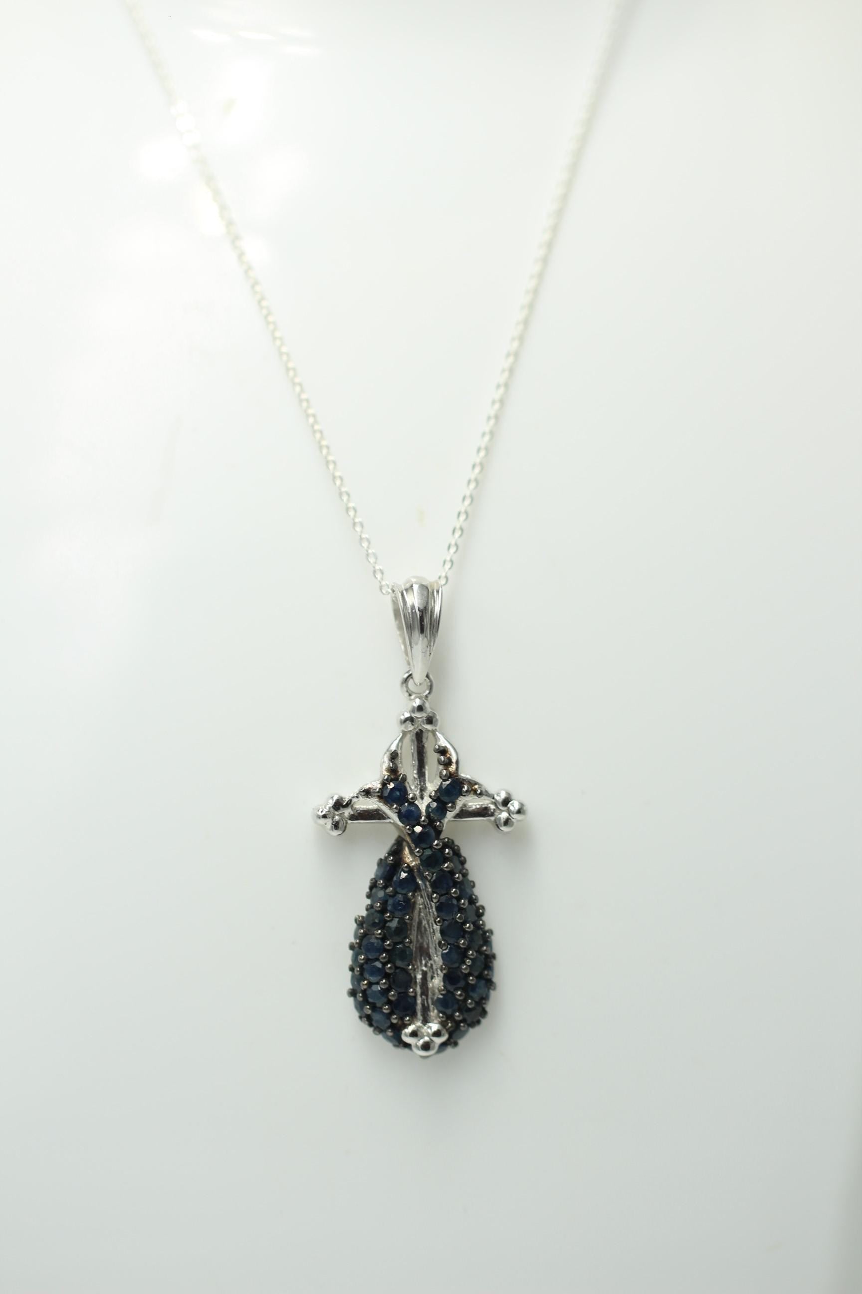 Design pur 2,44 Carat blaues Saphir Kreuz Anhanger, 925 Sterling Silber