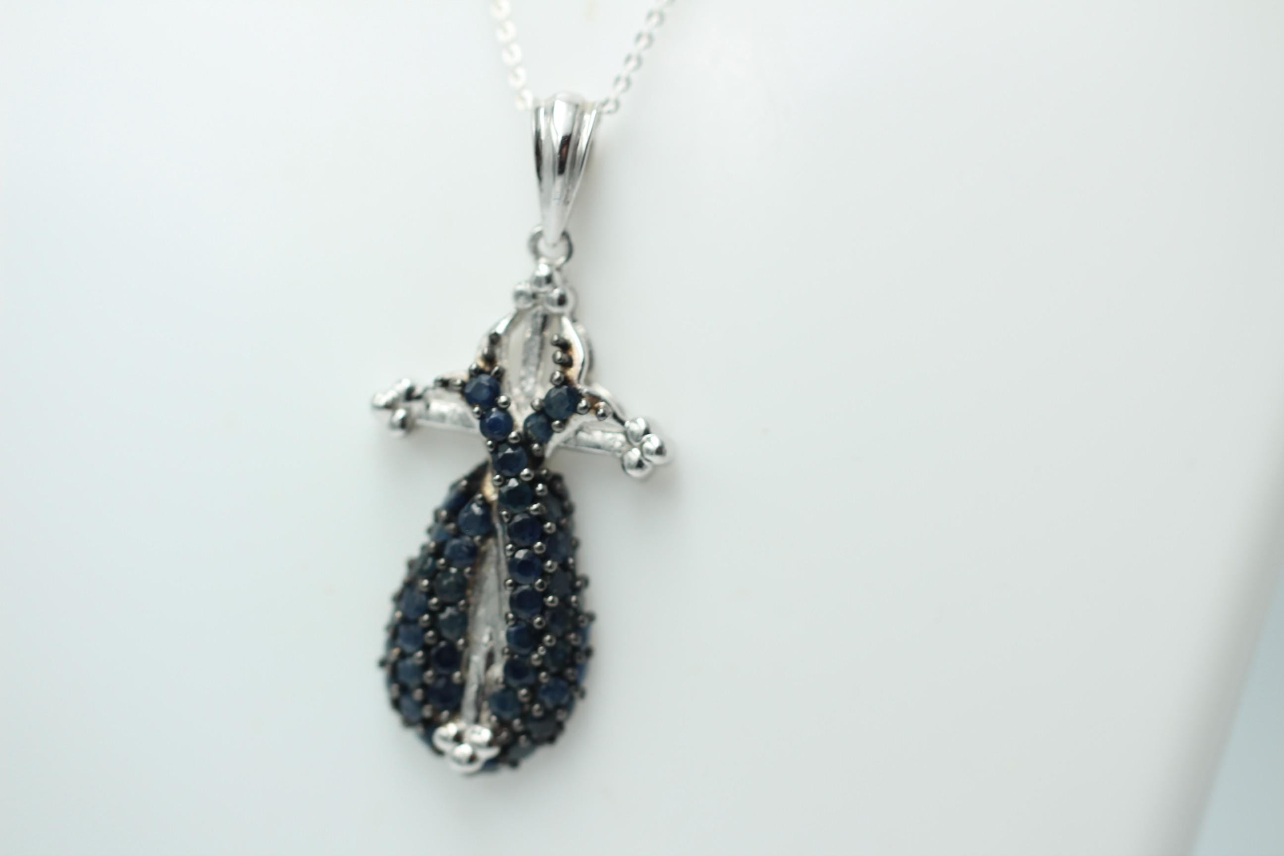 Design pur 2,44 Carat blaues Saphir Kreuz Anhanger, 925 Sterling Silber
