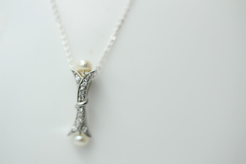 Edler 0,82 Carat Perlen / Zirkonia Anhanger, 925 Silber, Collier, Kette, Rhod.