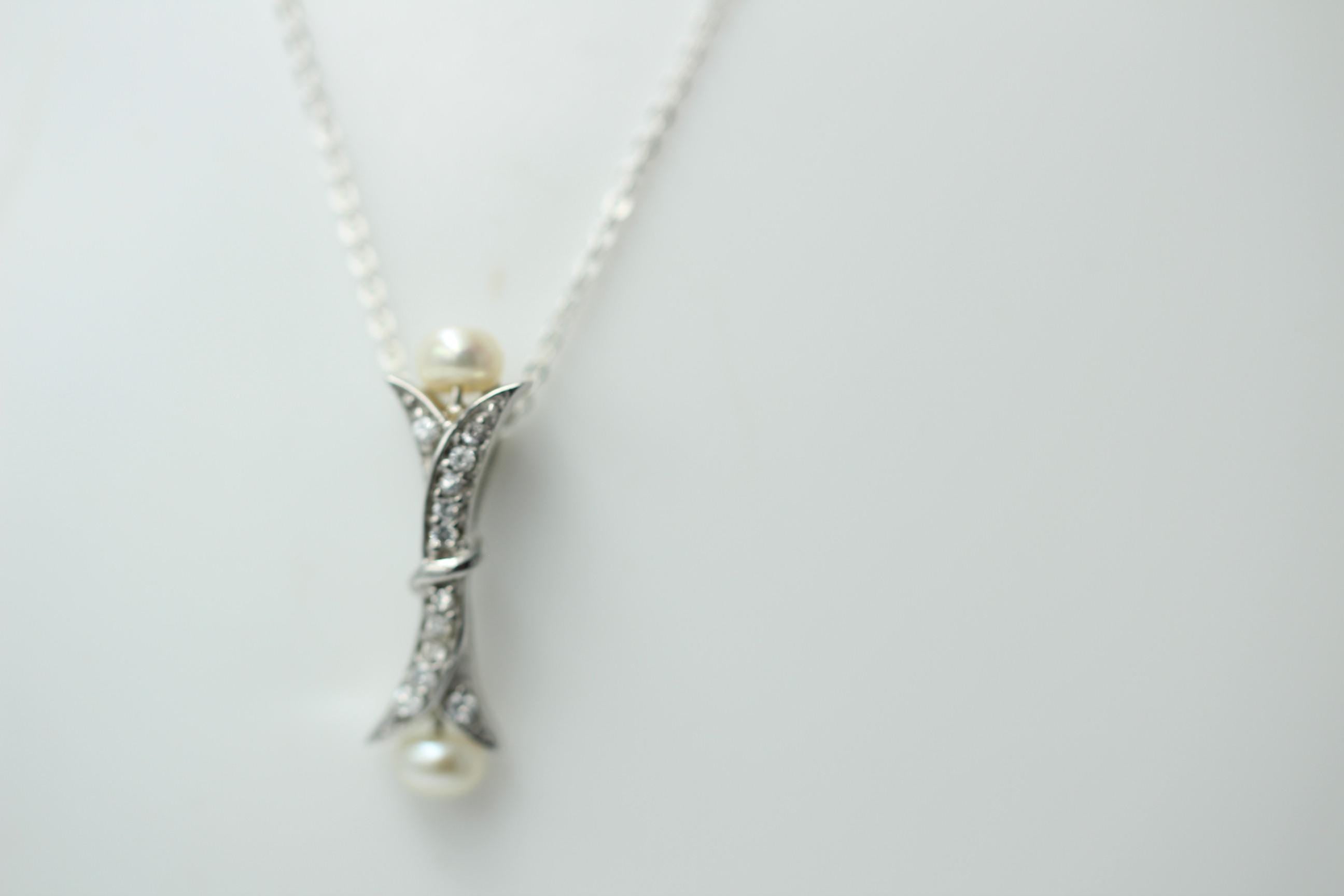 Edler 0,82 Carat Perlen / Zirkonia Anhanger, 925 Silber, Collier, Kette, Rhod.