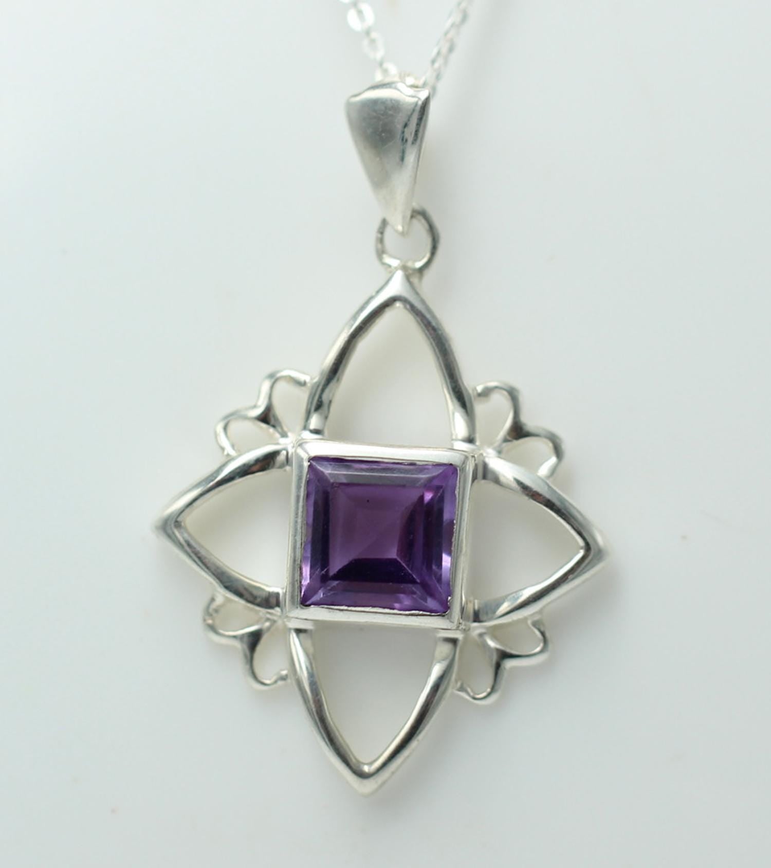 Edler 1,10 Carat Amethyst Anhanger, 925 Silber, Collier, Kette, Rhodiniert