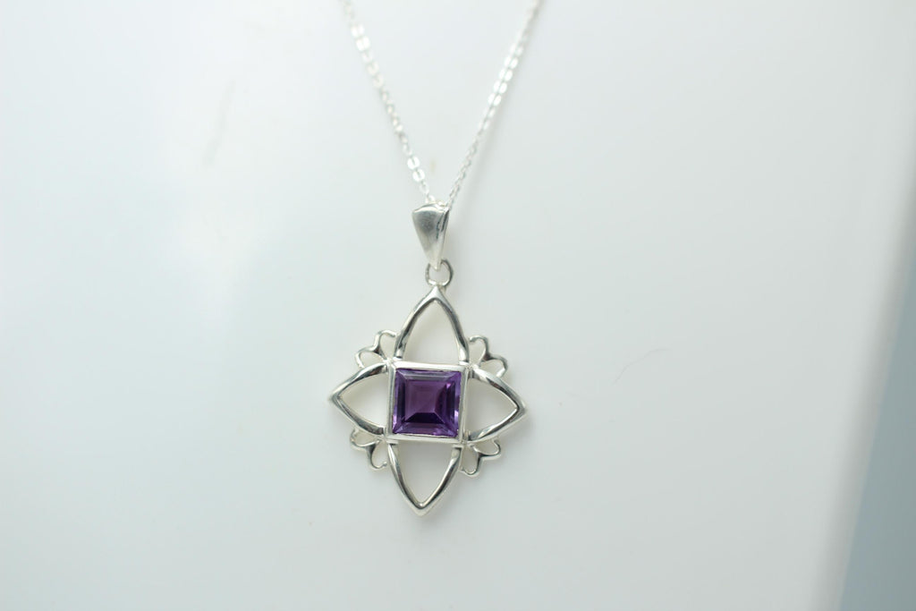 Edler 1,10 Carat Amethyst Anhanger, 925 Silber, Collier, Kette, Rhodiniert