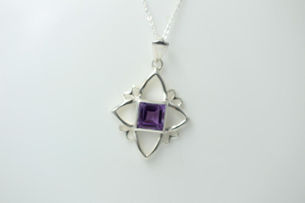 Edler 1,10 Carat Amethyst Anhanger, 925 Silber, Collier, Kette, Rhodiniert