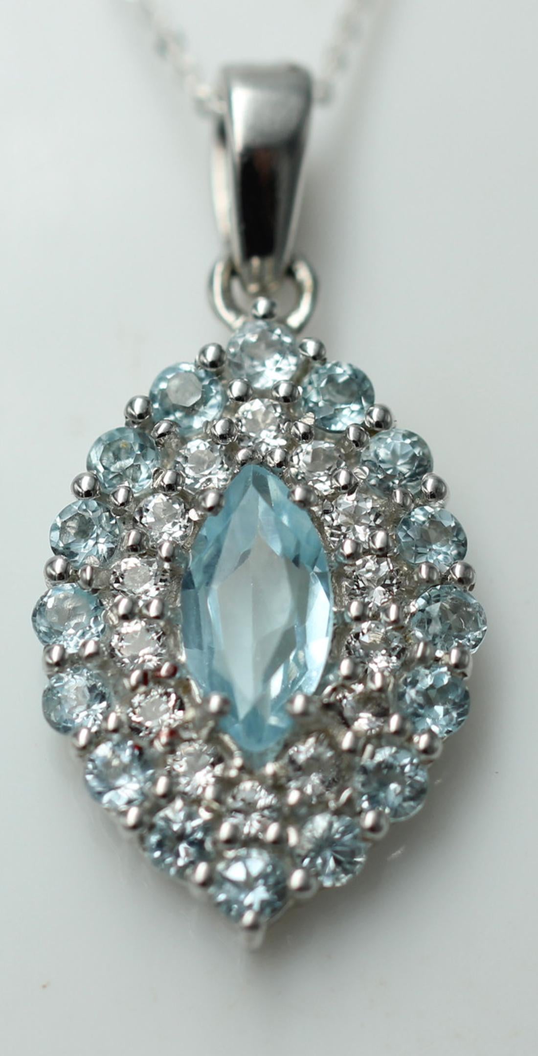 Blautopas Anhänger 925 Silber 2,95 Karat Edelstein Kette Weißtopas Akzente Geschenk für Sie, Blauer Tropfen Anhänger Handgefertigter Schmuck