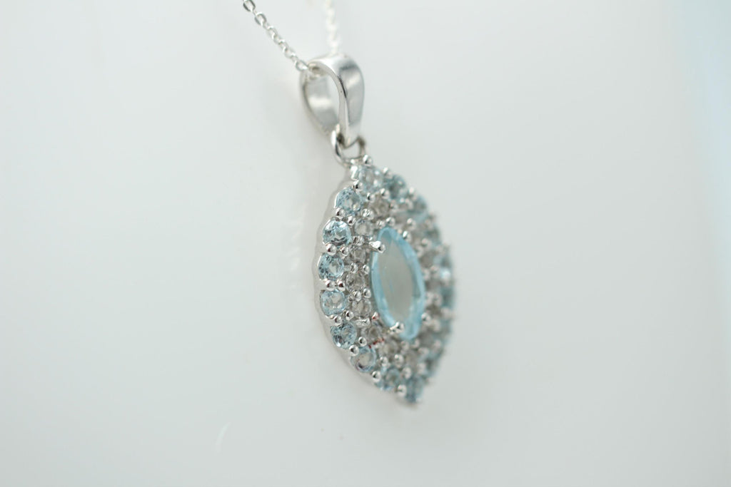 Blautopas Anhänger 925 Silber 2,95 Karat Edelstein Kette Weißtopas Akzente Geschenk für Sie, Blauer Tropfen Anhänger Handgefertigter Schmuck