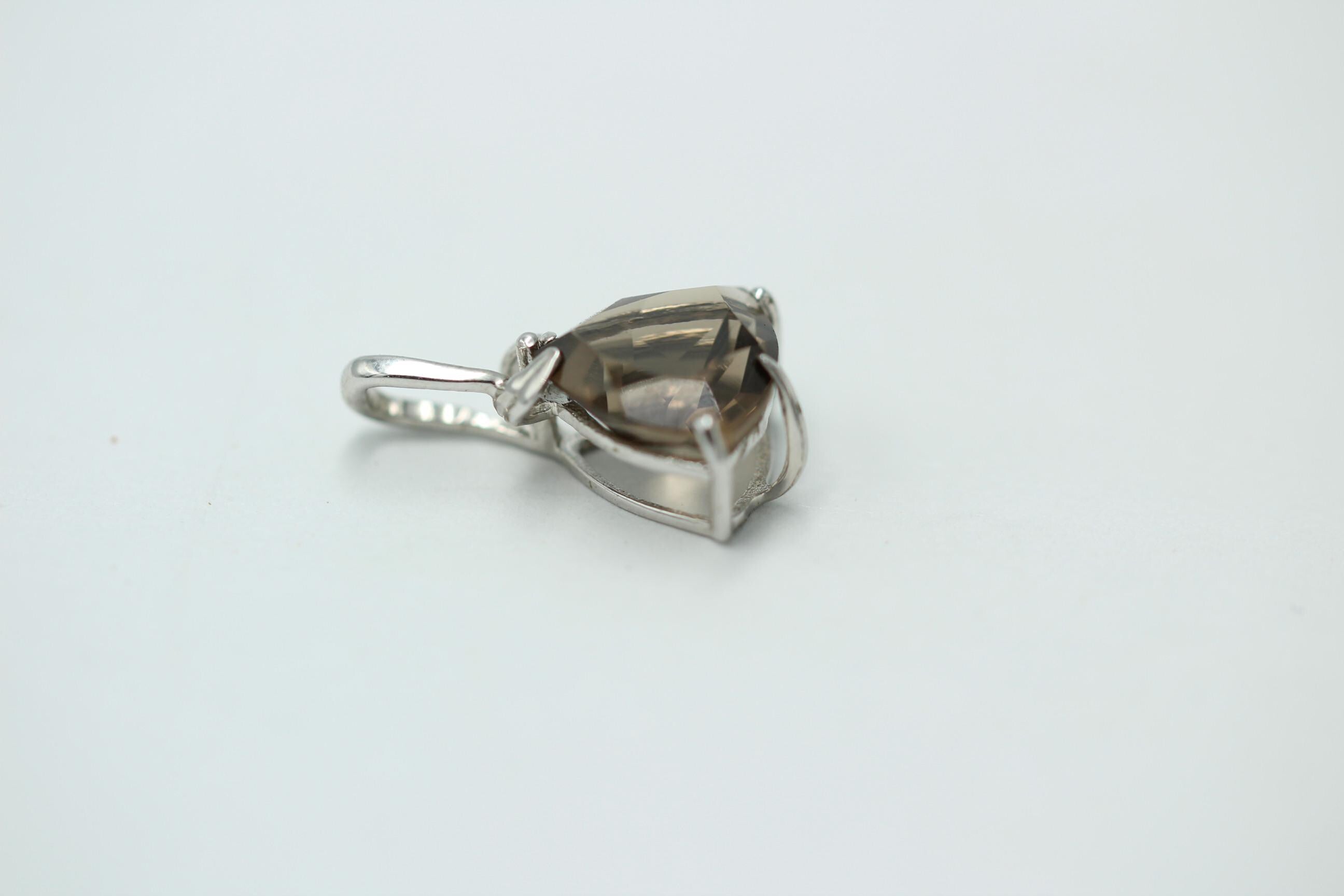 Edler 3,10 Carat seltener Rauchquarz Anhanger, 925 Silber, Collier, Kette, Rhod.