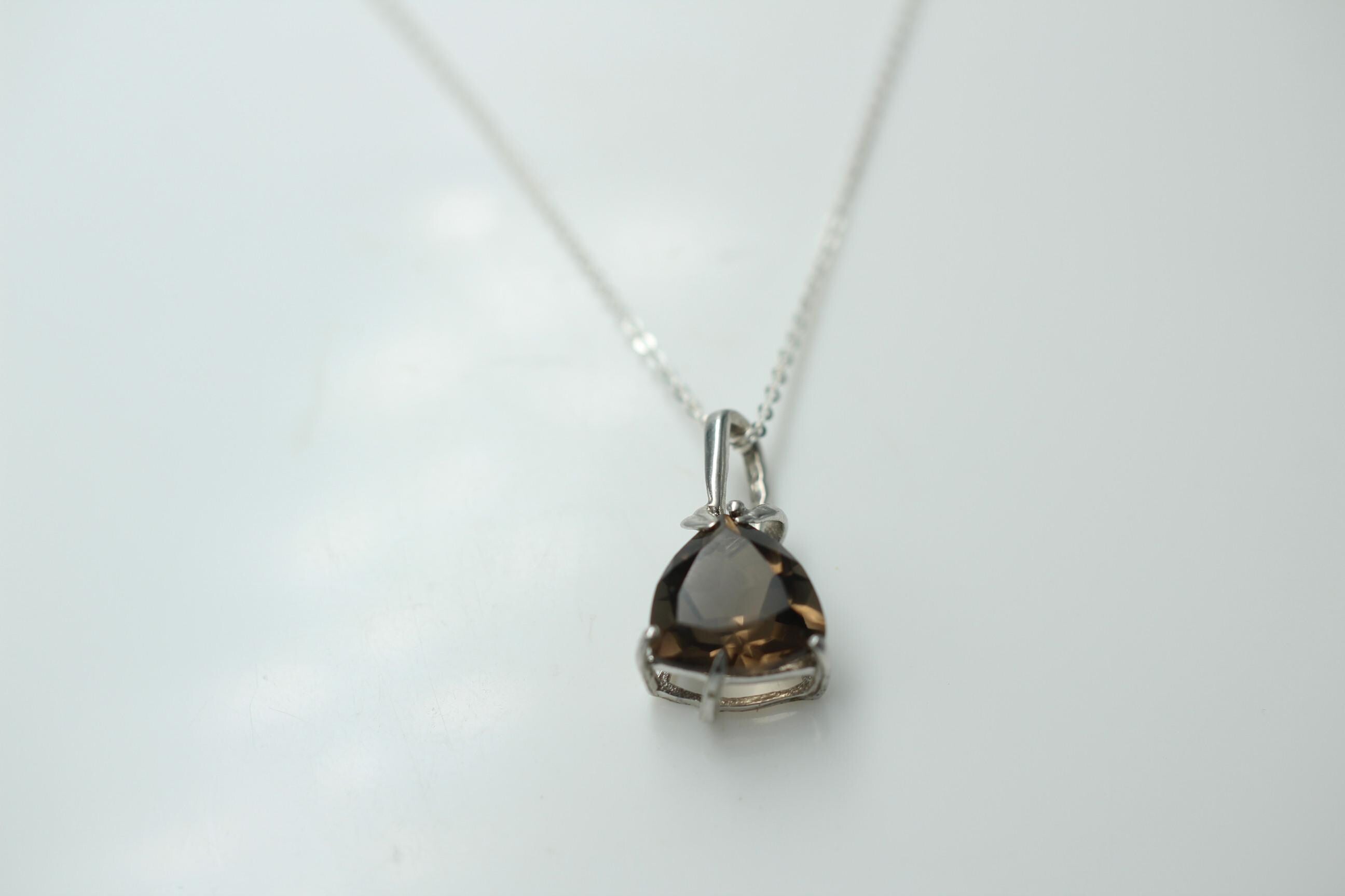 Edler 3,10 Carat seltener Rauchquarz Anhanger, 925 Silber, Collier, Kette, Rhod.