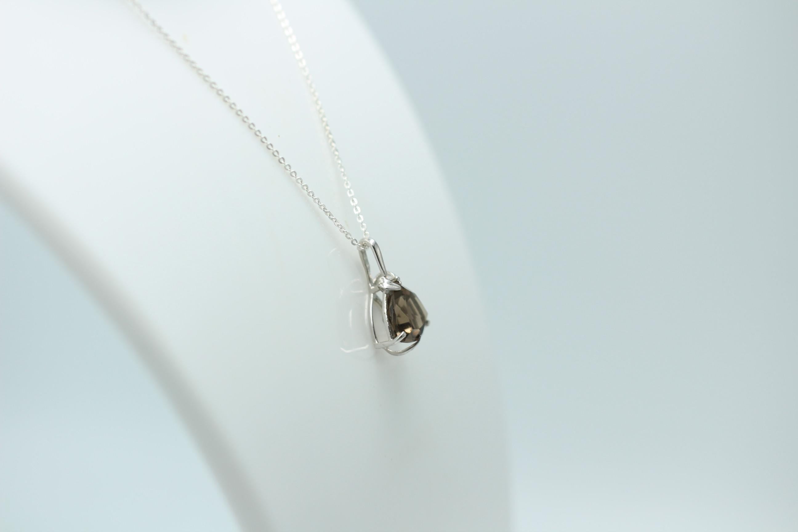 Edler 3,10 Carat seltener Rauchquarz Anhanger, 925 Silber, Collier, Kette, Rhod.