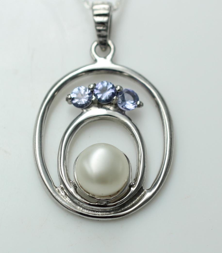 Edle 2,30 Carat Tansanit Perlen Ananger 925 Silber Collier Kette