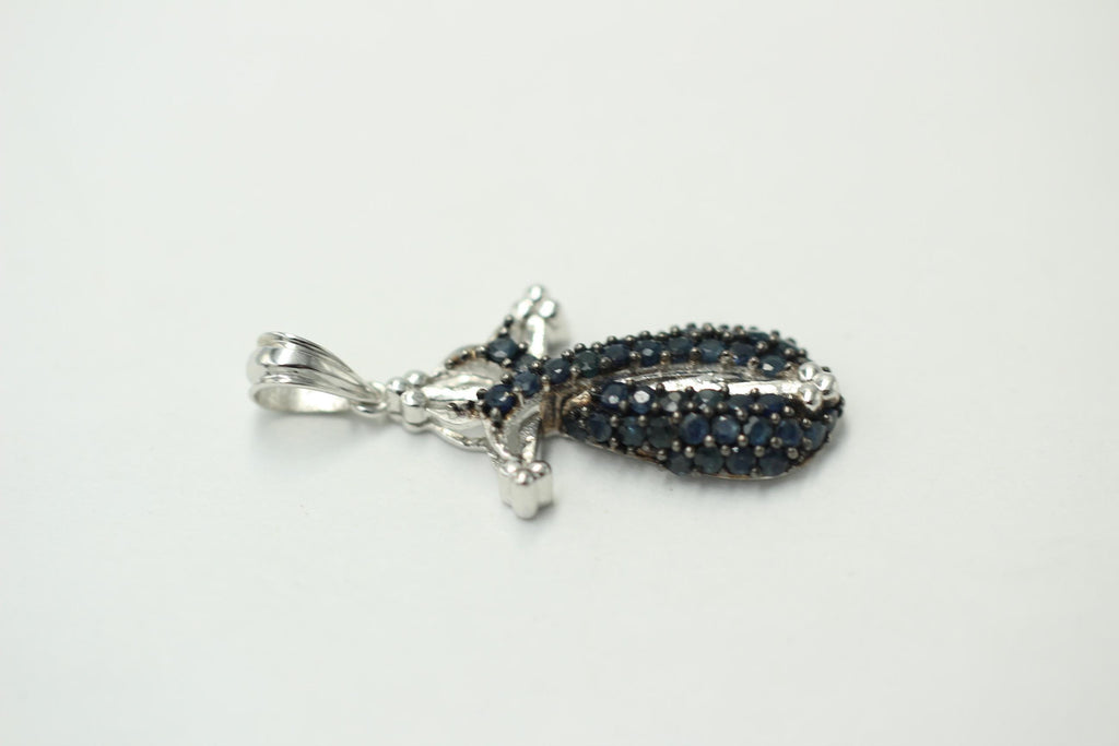 Design pur 2,44 Carat blaues Saphir Kreuz Anhanger, 925 Sterling Silber