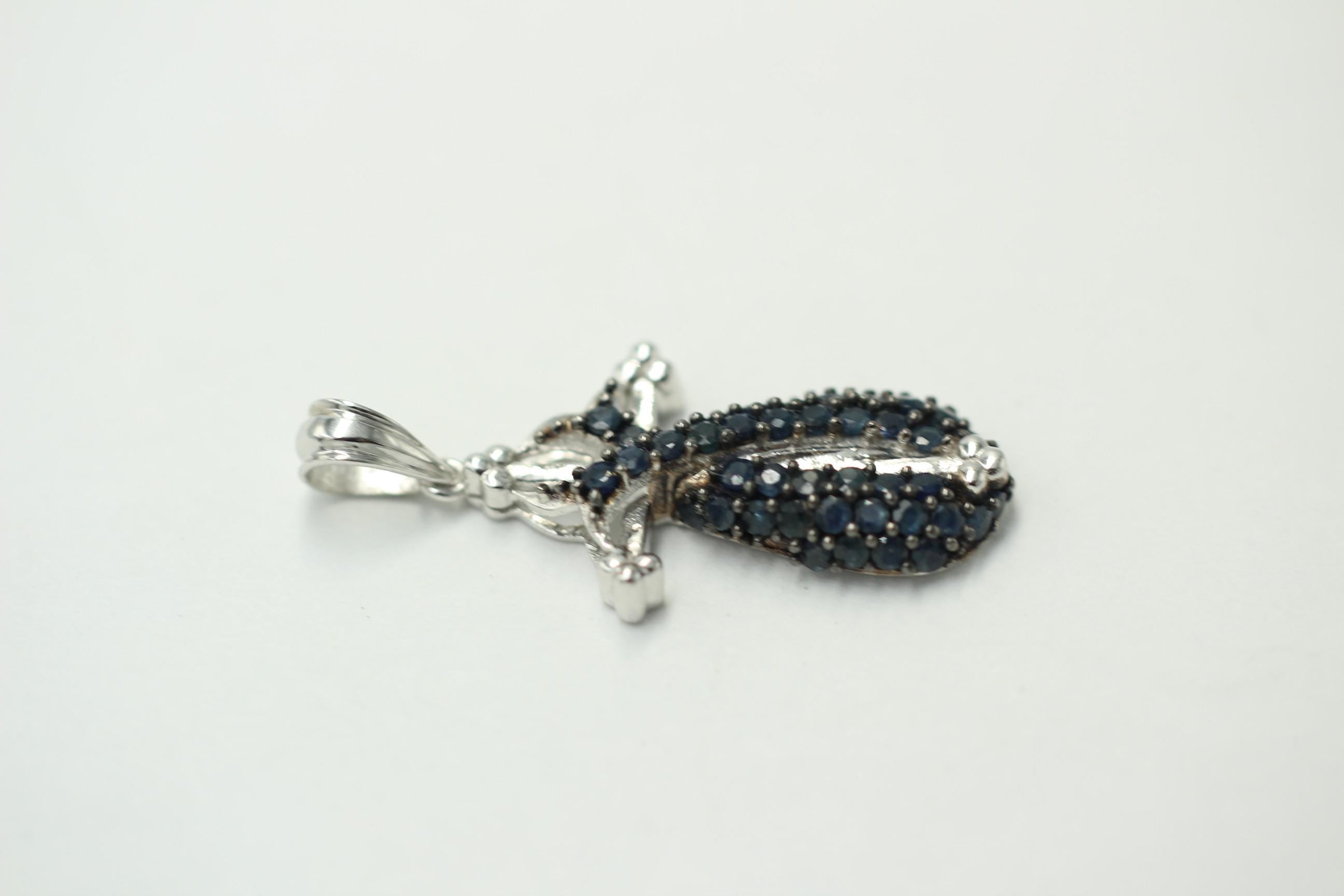Design pur 2,44 Carat blaues Saphir Kreuz Anhanger, 925 Sterling Silber