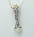 Edler 0,82 Carat Perlen / Zirkonia Anhanger, 925 Silber, Collier, Kette, Rhod.
