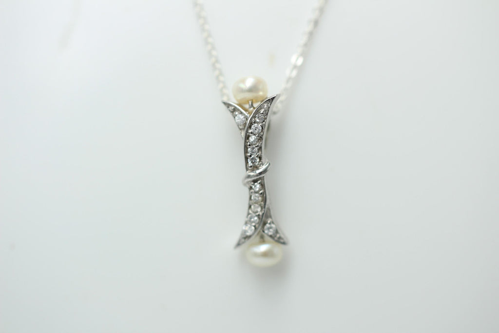 Edler 0,82 Carat Perlen / Zirkonia Anhanger, 925 Silber, Collier, Kette, Rhod.