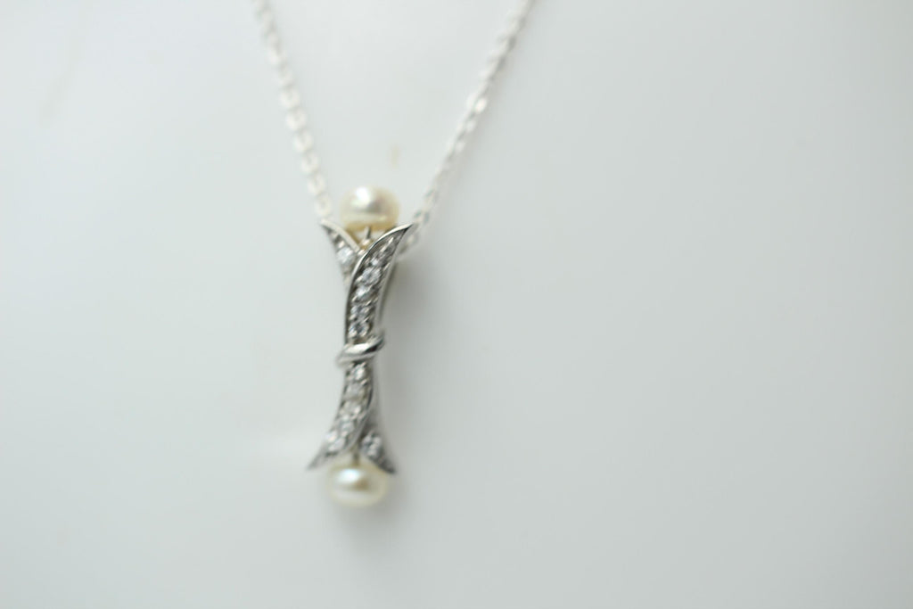 Edler 0,82 Carat Perlen / Zirkonia Anhanger, 925 Silber, Collier, Kette, Rhod.