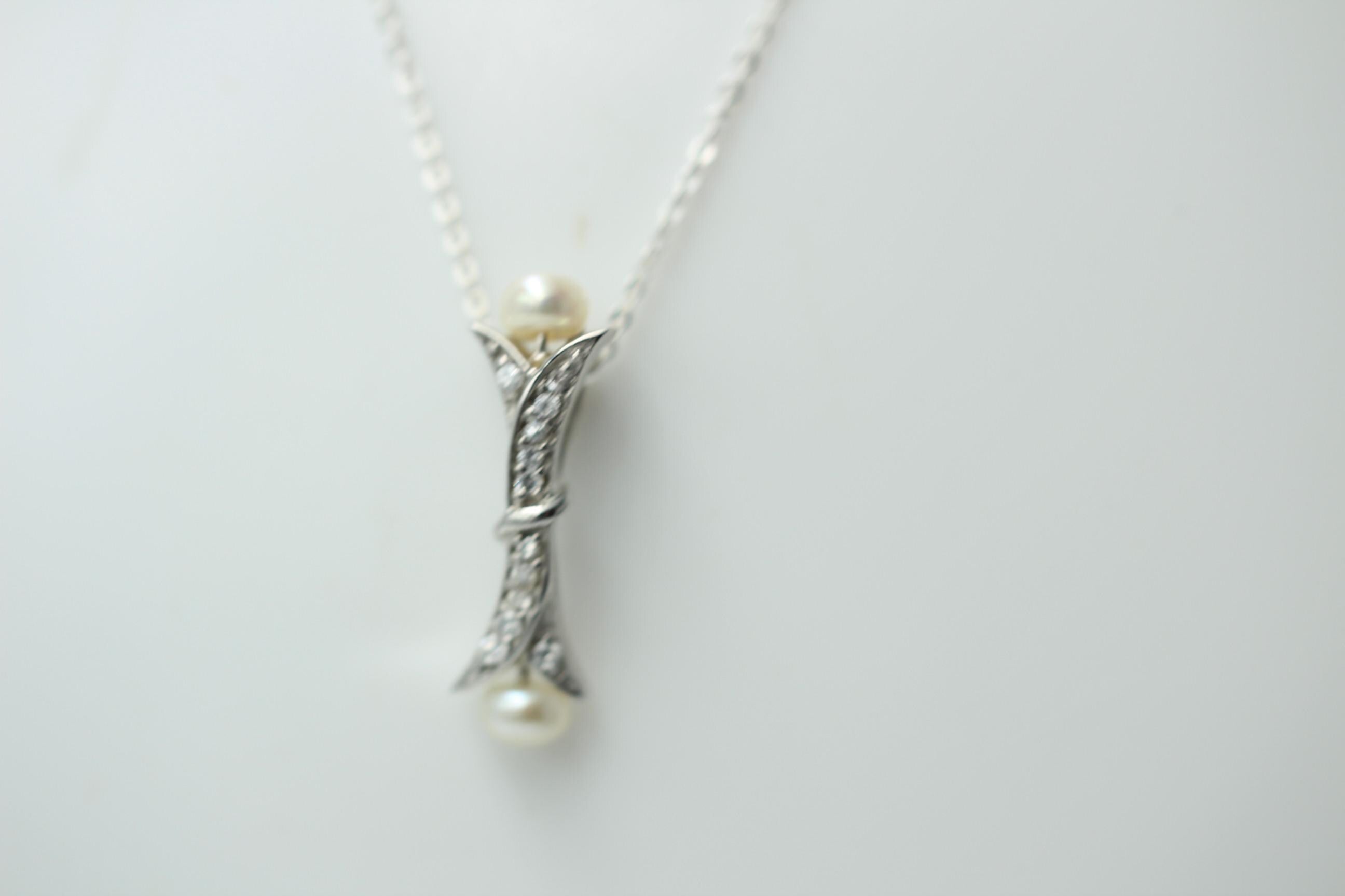 Edler 0,82 Carat Perlen / Zirkonia Anhanger, 925 Silber, Collier, Kette, Rhod.