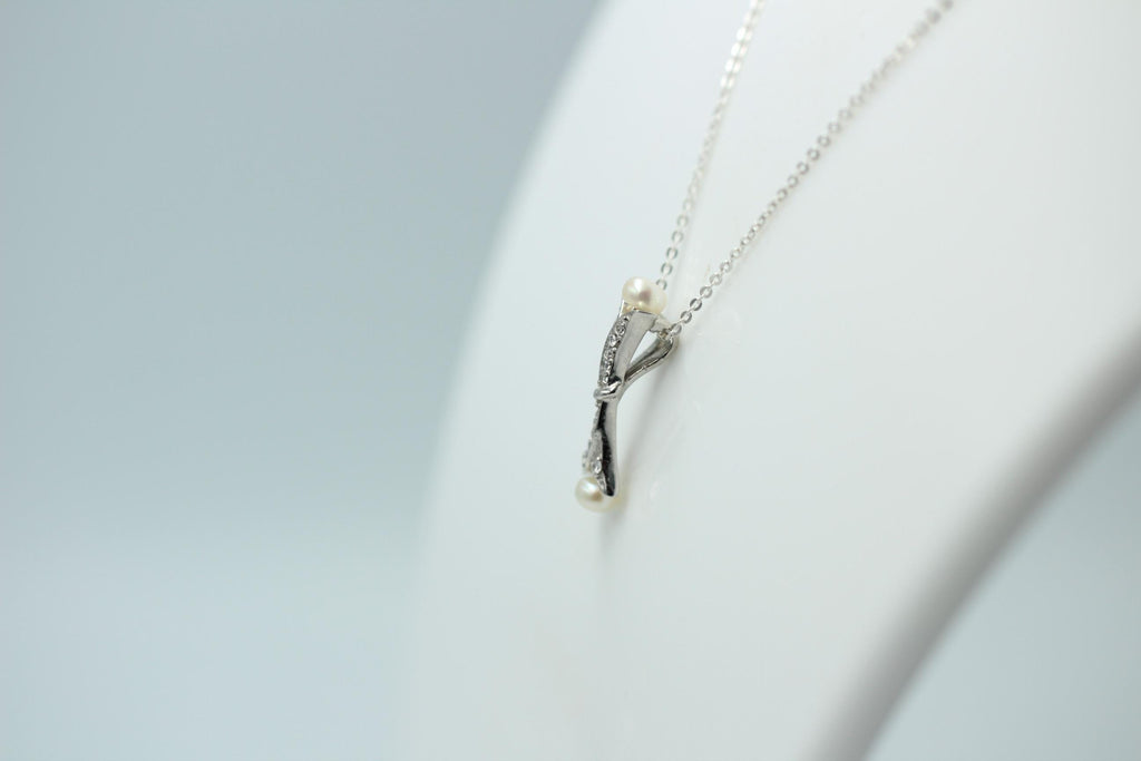 Edler 0,82 Carat Perlen / Zirkonia Anhanger, 925 Silber, Collier, Kette, Rhod.