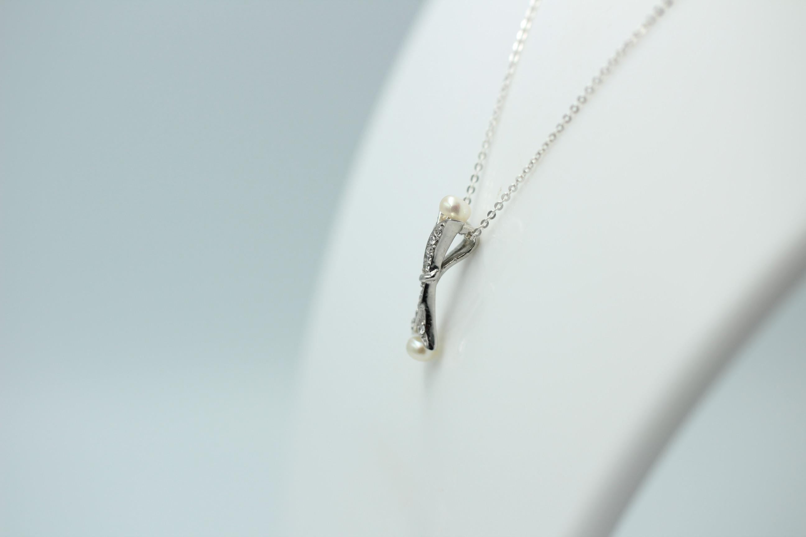 Edler 0,82 Carat Perlen / Zirkonia Anhanger, 925 Silber, Collier, Kette, Rhod.