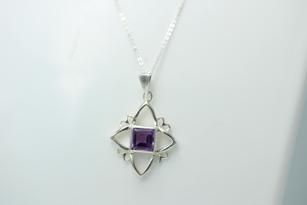 Edler 1,10 Carat Amethyst Anhanger, 925 Silber, Collier, Kette, Rhodiniert