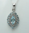 Blautopas Anhänger 925 Silber 2,95 Karat Edelstein Kette Weißtopas Akzente Geschenk für Sie, Blauer Tropfen Anhänger Handgefertigter Schmuck