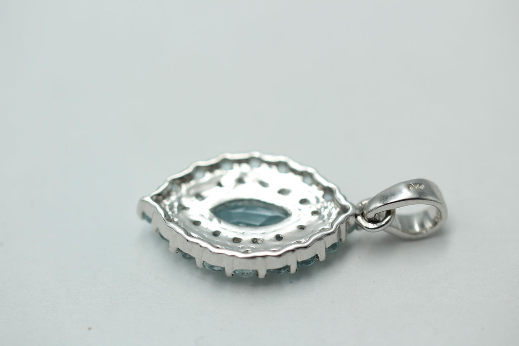Blautopas Anhänger 925 Silber 2,95 Karat Edelstein Kette Weißtopas Akzente Geschenk für Sie, Blauer Tropfen Anhänger Handgefertigter Schmuck
