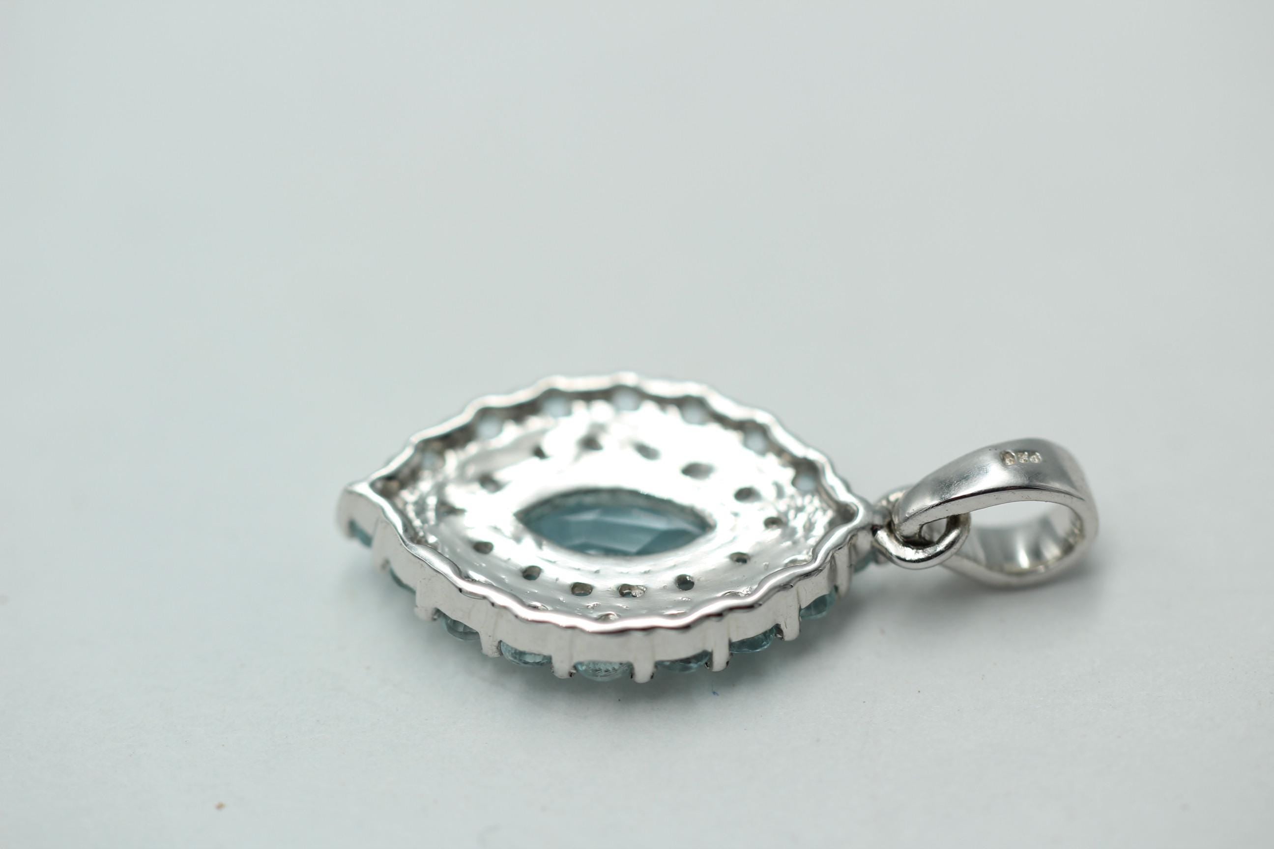 Blautopas Anhänger 925 Silber 2,95 Karat Edelstein Kette Weißtopas Akzente Geschenk für Sie, Blauer Tropfen Anhänger Handgefertigter Schmuck