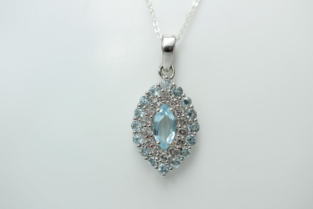 Blautopas Anhänger 925 Silber 2,95 Karat Edelstein Kette Weißtopas Akzente Geschenk für Sie, Blauer Tropfen Anhänger Handgefertigter Schmuck