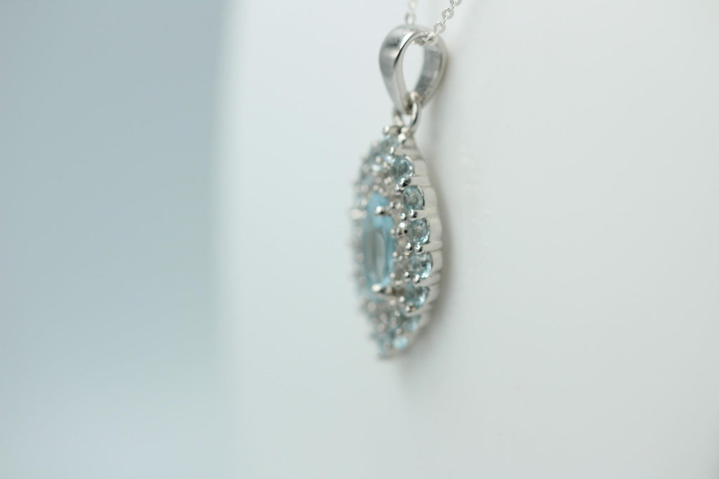 Blautopas Anhänger 925 Silber 2,95 Karat Edelstein Kette Weißtopas Akzente Geschenk für Sie, Blauer Tropfen Anhänger Handgefertigter Schmuck