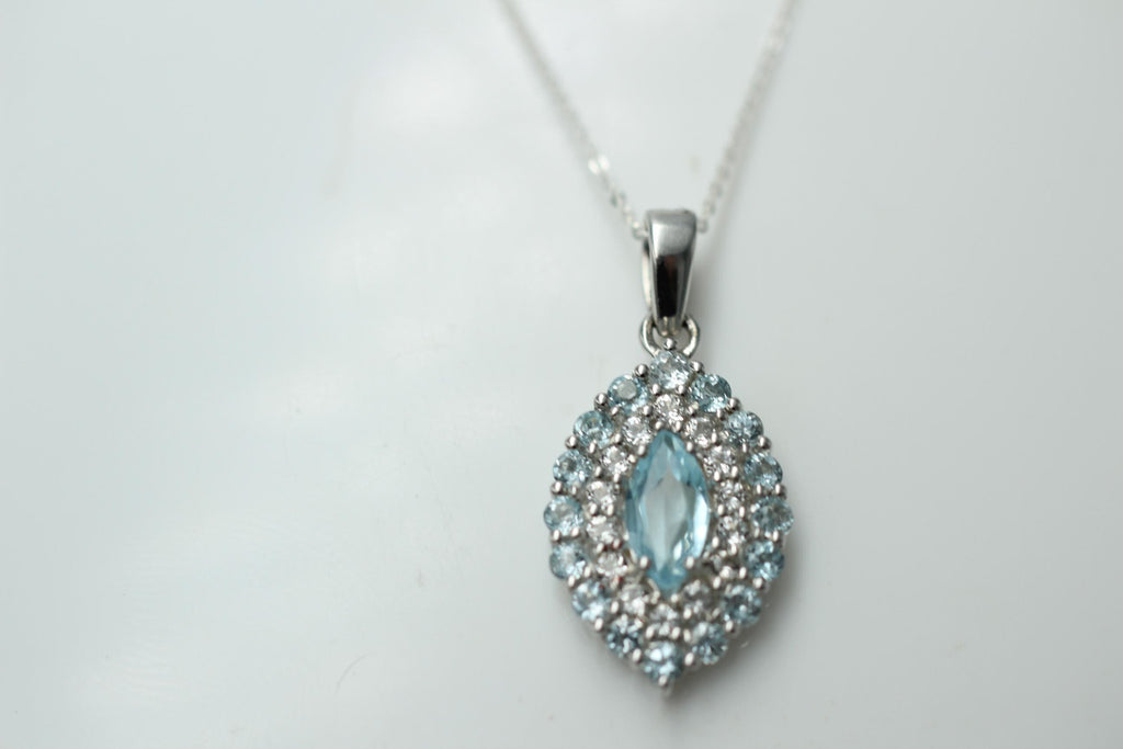 Blautopas Anhänger 925 Silber 2,95 Karat Edelstein Kette Weißtopas Akzente Geschenk für Sie, Blauer Tropfen Anhänger Handgefertigter Schmuck