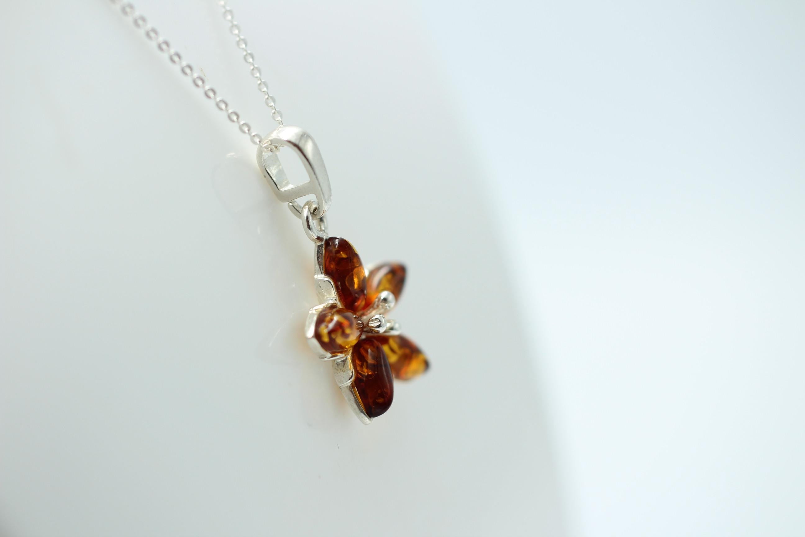 Edler Bernstein Blumen Anhänger 925 Silber Collier Kette BGernstein aus Letland