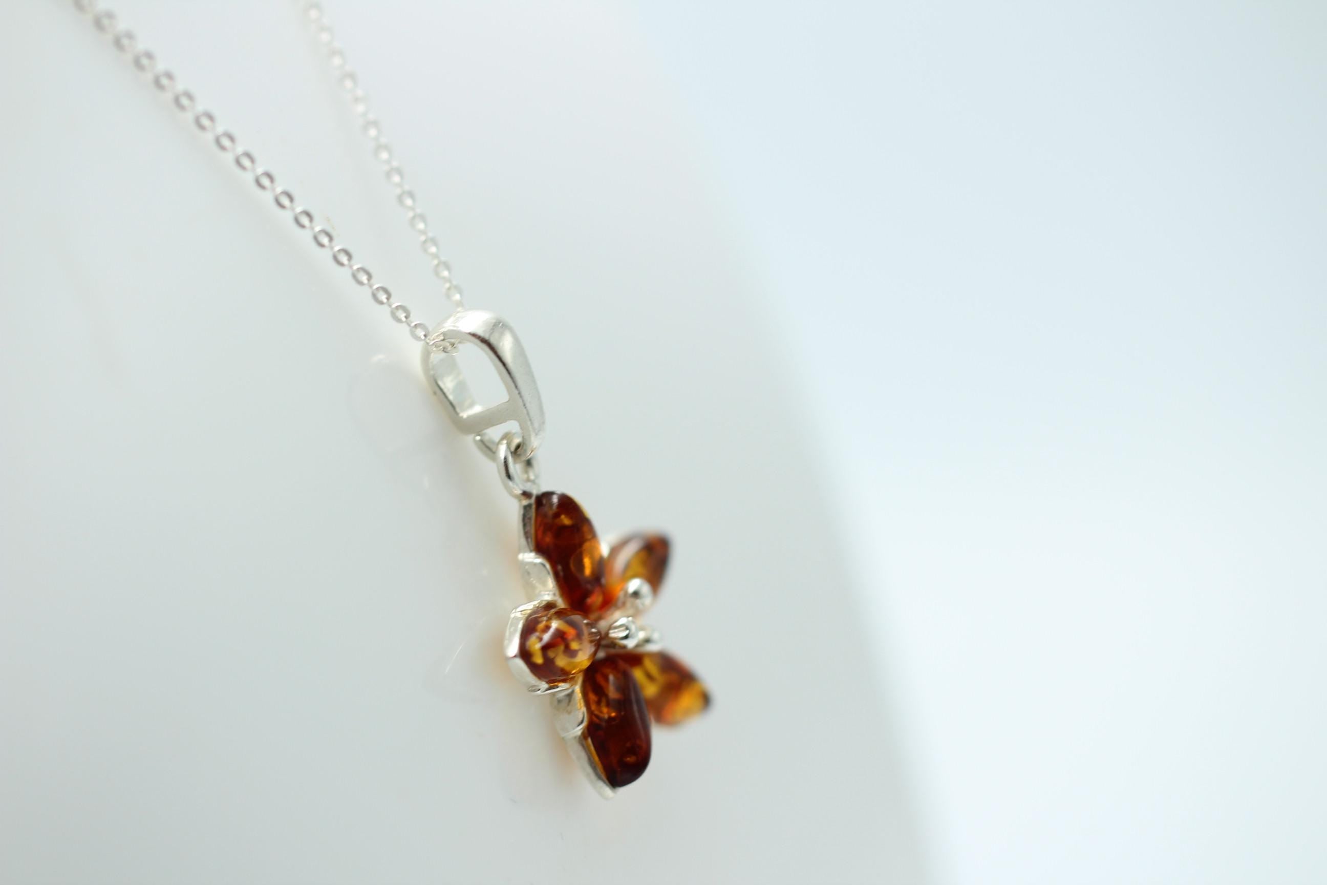 Edler Bernstein Blumen Anhänger 925 Silber Collier Kette BGernstein aus Letland