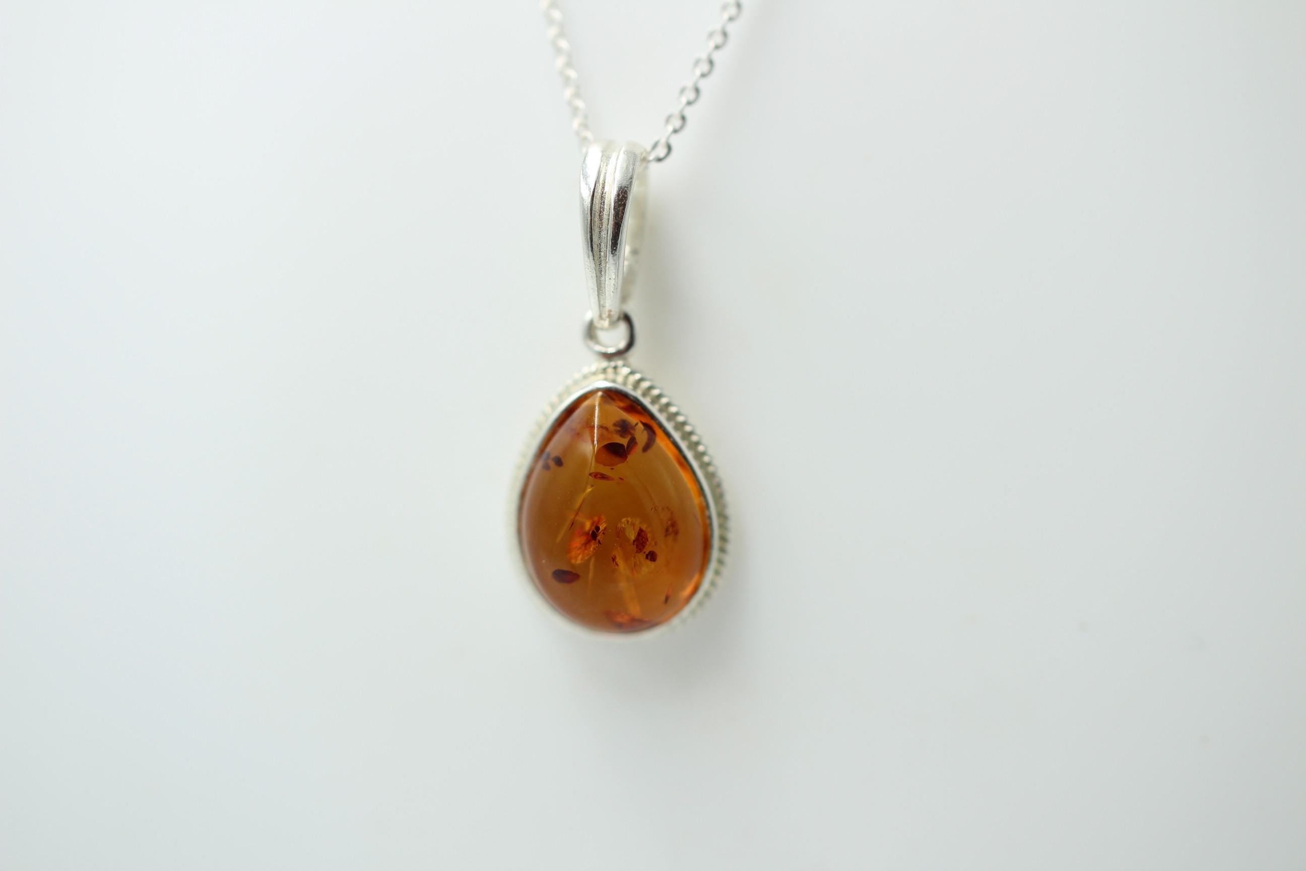Bernsteinanhänger 925 Silber Anhänger brauner Bernstein Collier Kette Schmuck