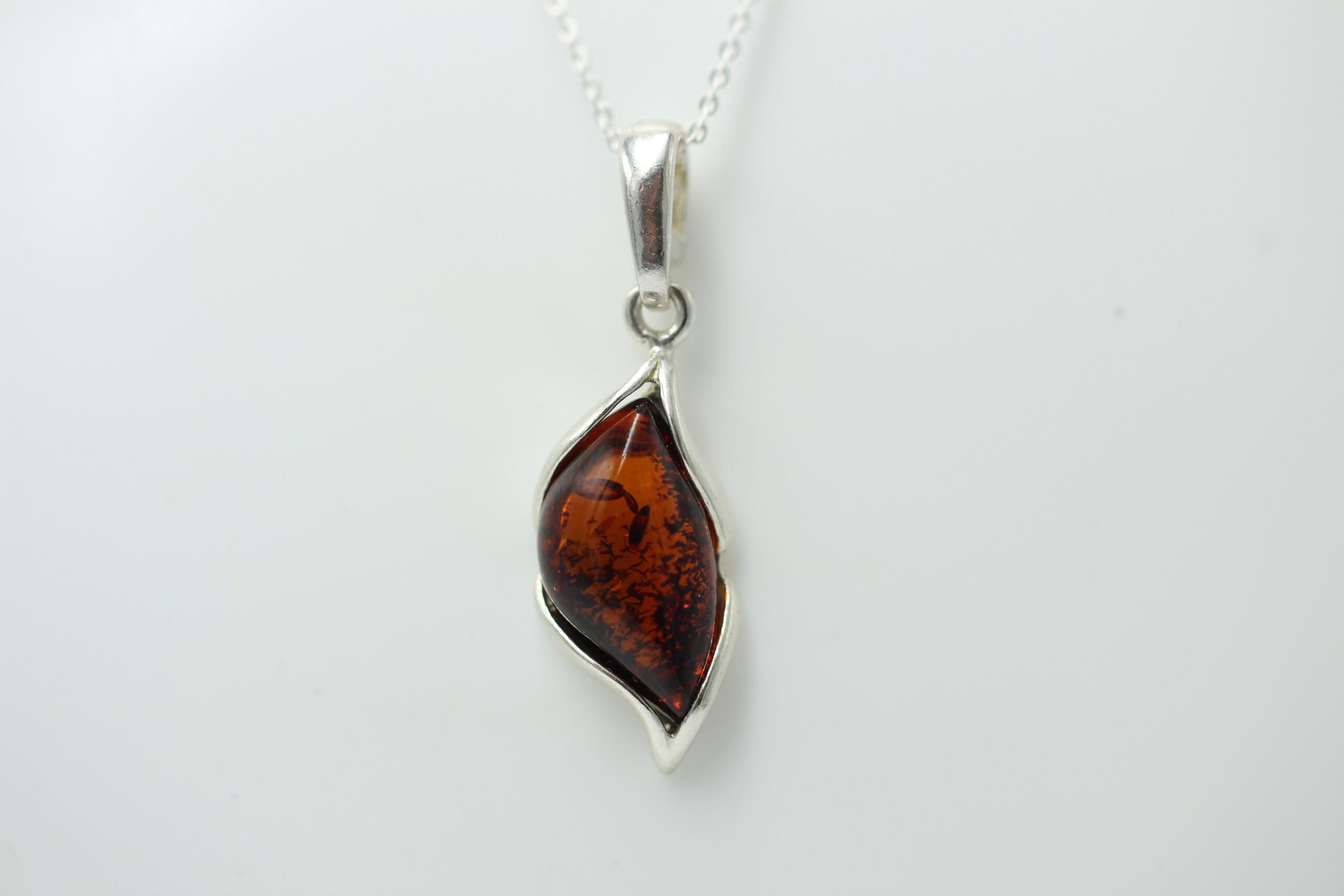 Design Bernstein Anhänger 925 Sterling Silber brauner Bernstein Collier Kette