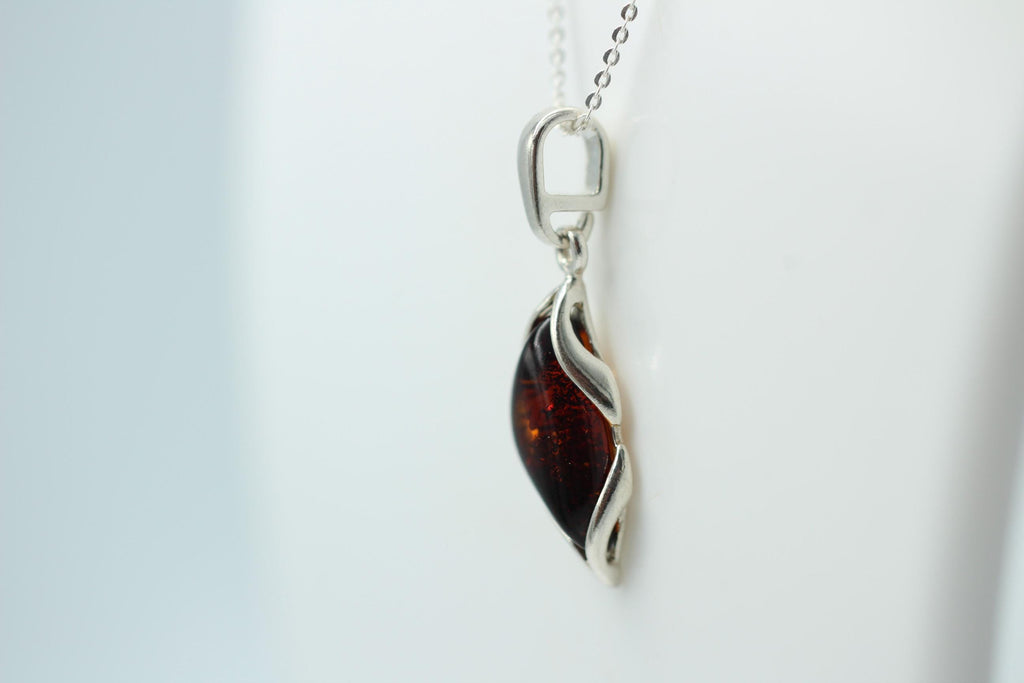 Design Bernstein Anhänger 925 Sterling Silber brauner Bernstein Collier Kette