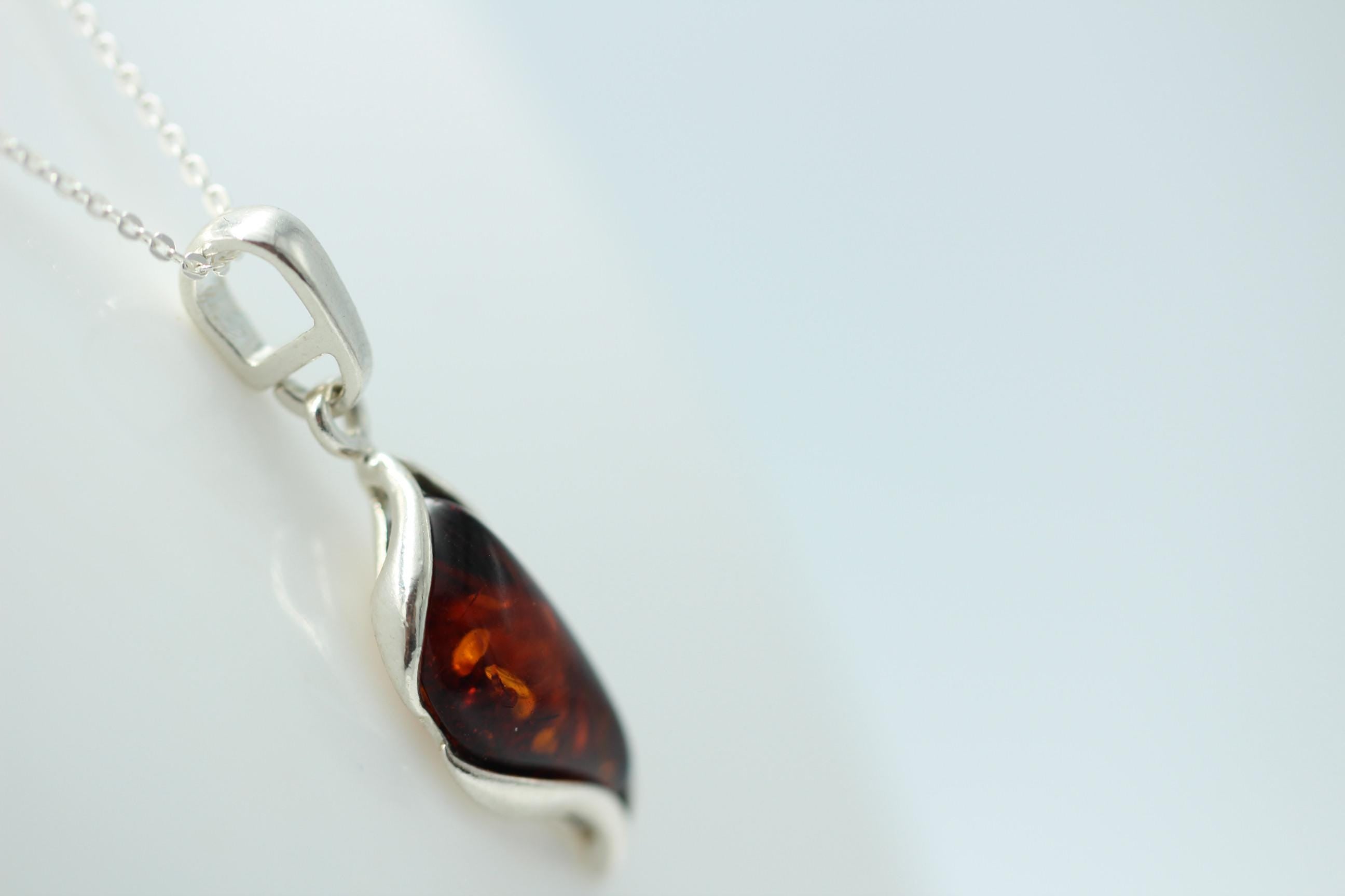 Design Bernstein Anhänger 925 Sterling Silber brauner Bernstein Collier Kette