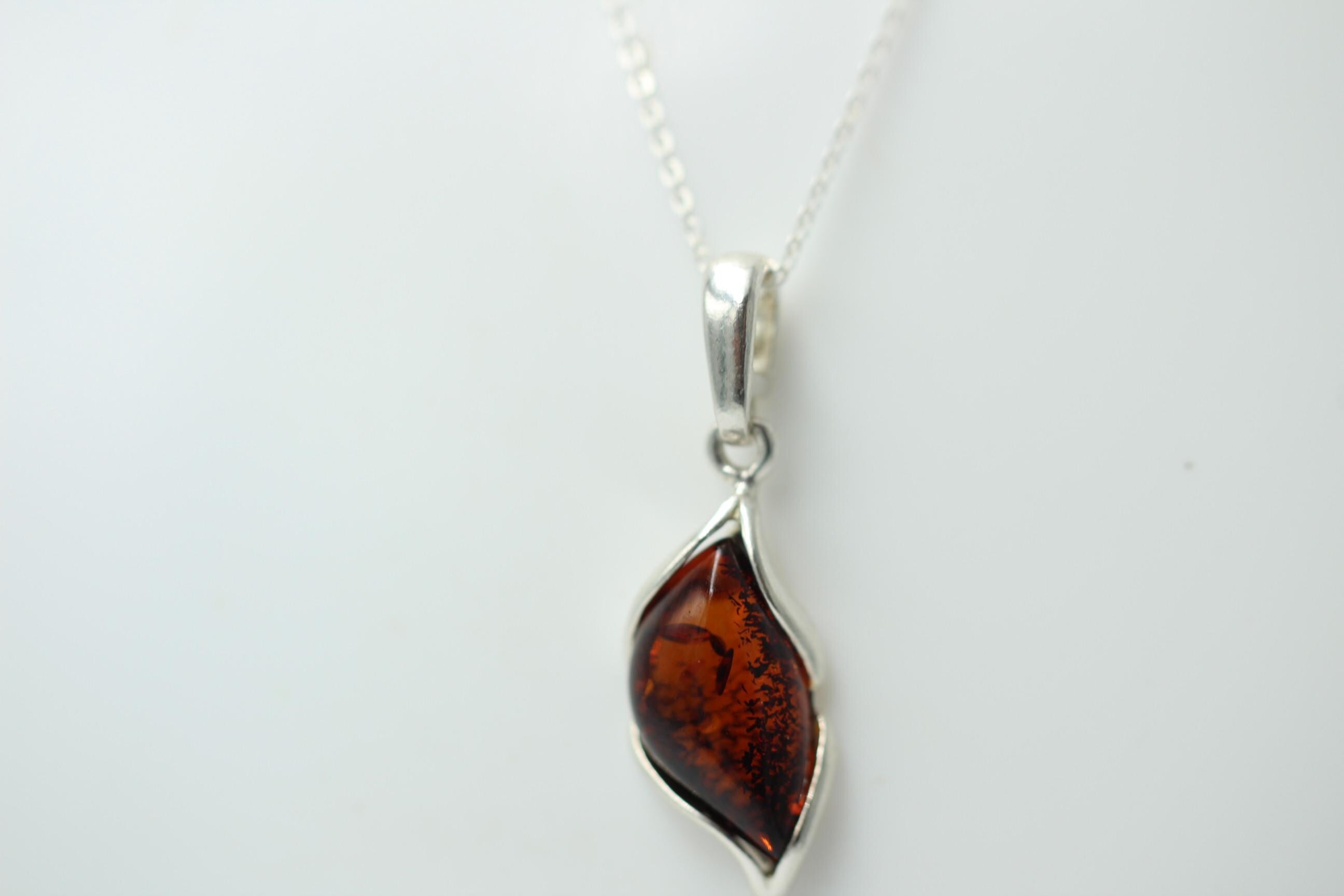 Design Bernstein Anhänger 925 Sterling Silber brauner Bernstein Collier Kette
