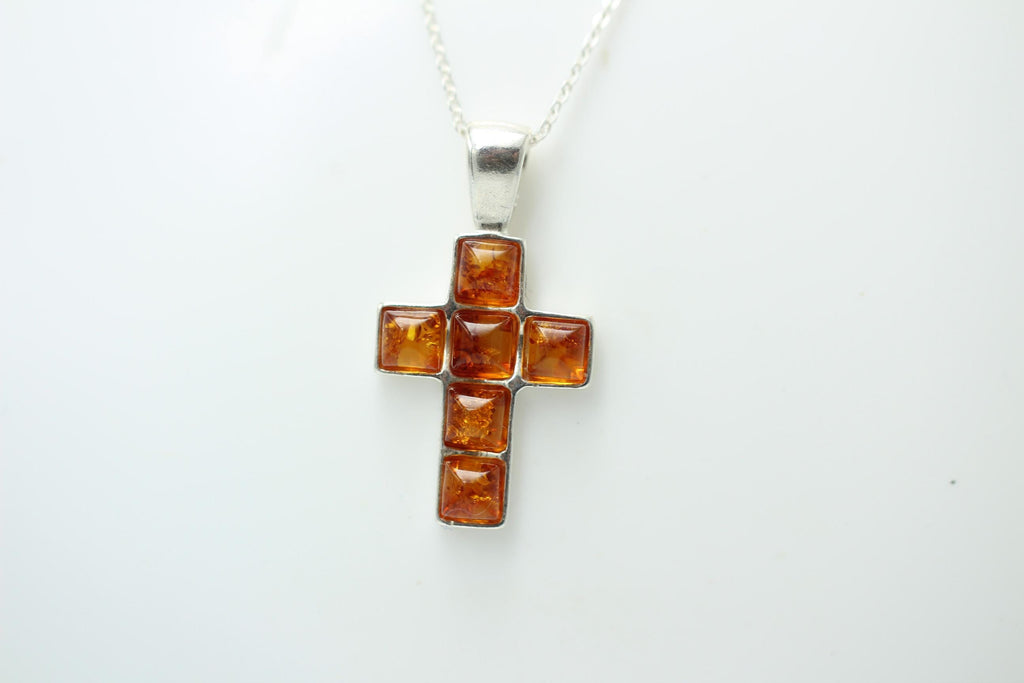 Bernstein Kreuz 925 Sterling Silber Bernsteinkreuz Collier Kette Top Edel